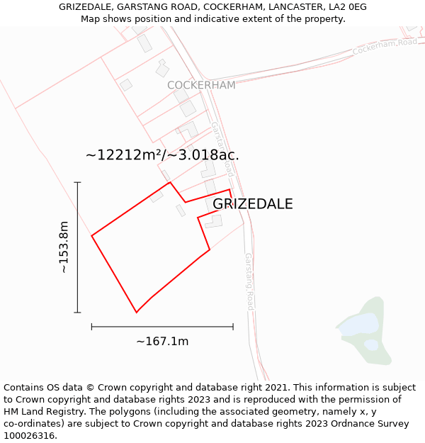 GRIZEDALE, GARSTANG ROAD, COCKERHAM, LANCASTER, LA2 0EG: Plot and title map