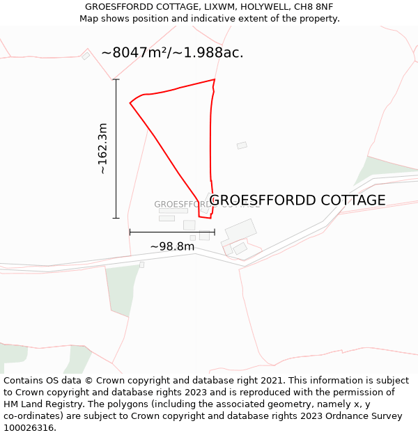 GROESFFORDD COTTAGE, LIXWM, HOLYWELL, CH8 8NF: Plot and title map