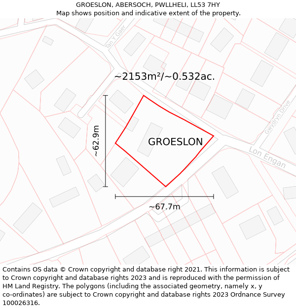 GROESLON, ABERSOCH, PWLLHELI, LL53 7HY: Plot and title map