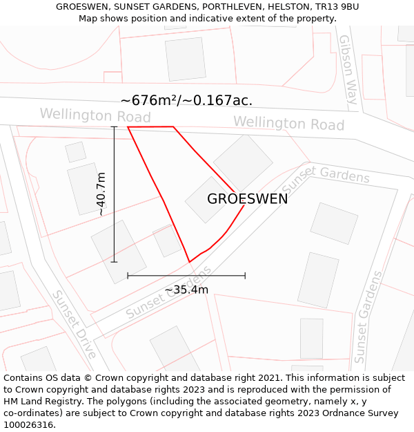 GROESWEN, SUNSET GARDENS, PORTHLEVEN, HELSTON, TR13 9BU: Plot and title map