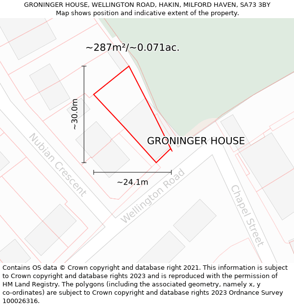 GRONINGER HOUSE, WELLINGTON ROAD, HAKIN, MILFORD HAVEN, SA73 3BY: Plot and title map