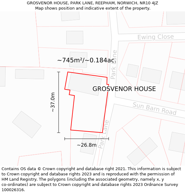GROSVENOR HOUSE, PARK LANE, REEPHAM, NORWICH, NR10 4JZ: Plot and title map