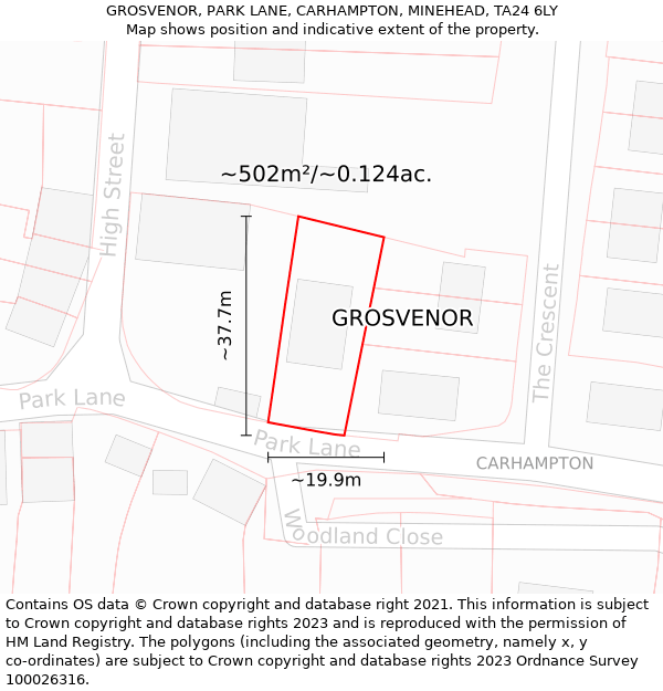 GROSVENOR, PARK LANE, CARHAMPTON, MINEHEAD, TA24 6LY: Plot and title map