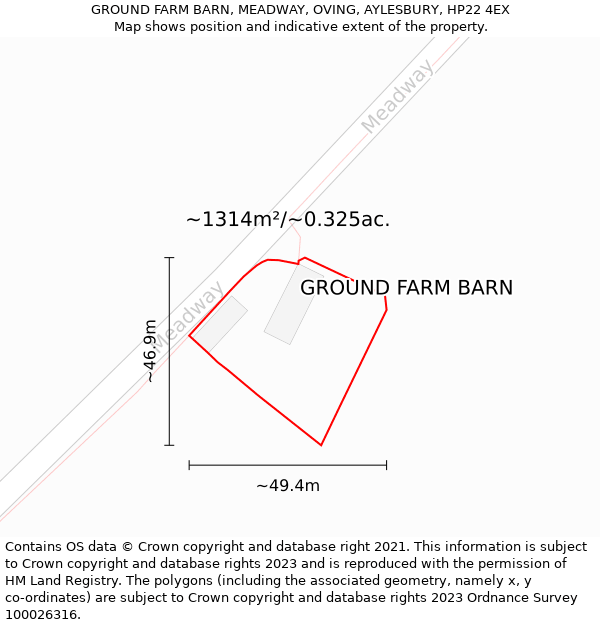 GROUND FARM BARN, MEADWAY, OVING, AYLESBURY, HP22 4EX: Plot and title map