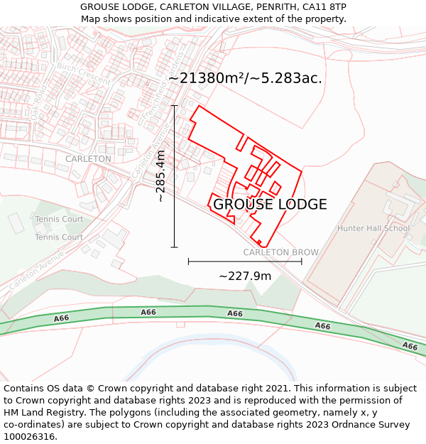 GROUSE LODGE, CARLETON VILLAGE, PENRITH, CA11 8TP: Plot and title map