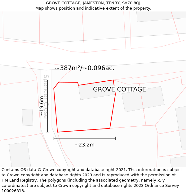 GROVE COTTAGE, JAMESTON, TENBY, SA70 8QJ: Plot and title map