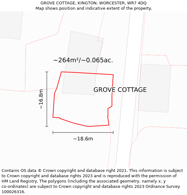 GROVE COTTAGE, KINGTON, WORCESTER, WR7 4DQ: Plot and title map