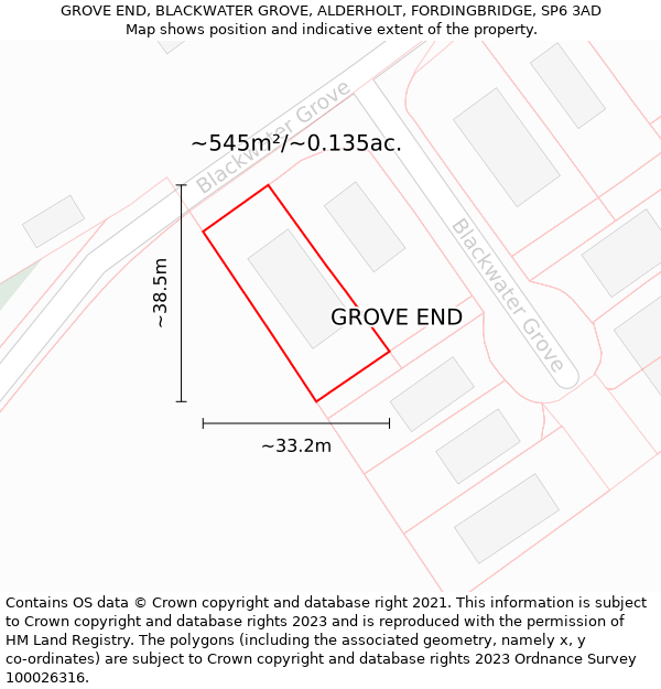 GROVE END, BLACKWATER GROVE, ALDERHOLT, FORDINGBRIDGE, SP6 3AD: Plot and title map