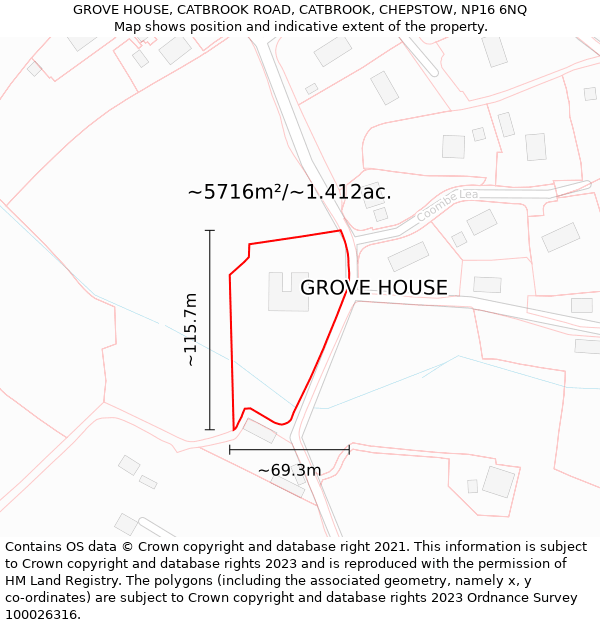 GROVE HOUSE, CATBROOK ROAD, CATBROOK, CHEPSTOW, NP16 6NQ: Plot and title map