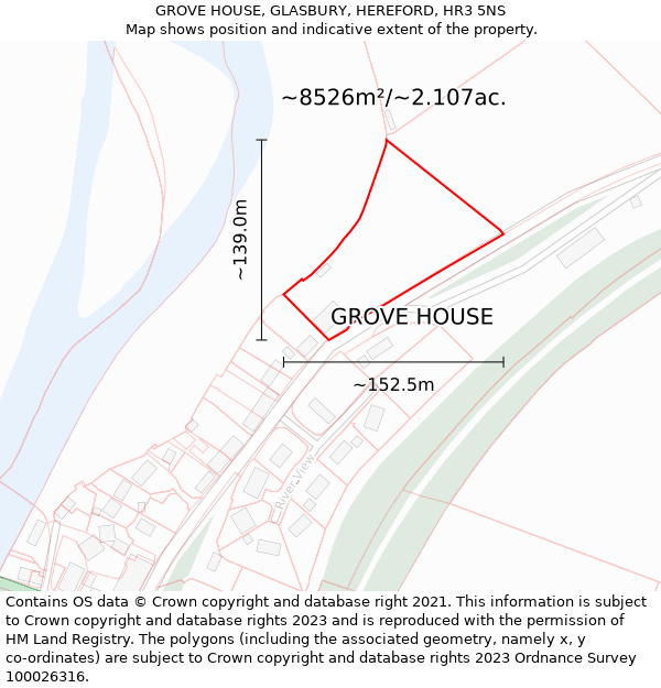 GROVE HOUSE, GLASBURY, HEREFORD, HR3 5NS: Plot and title map