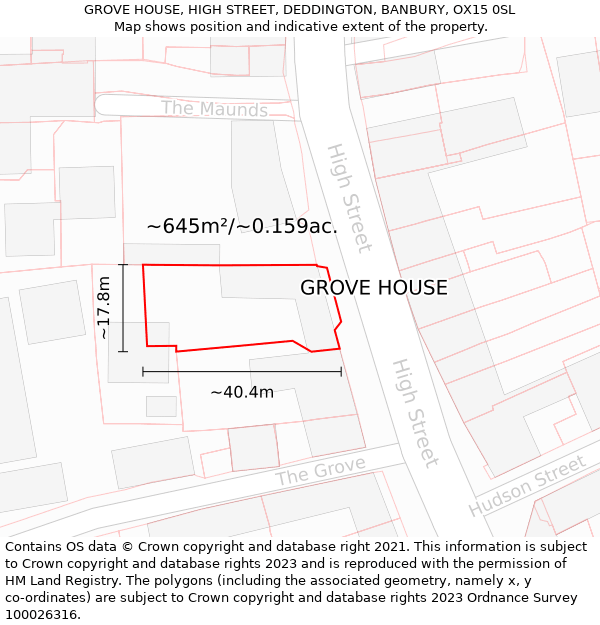 GROVE HOUSE, HIGH STREET, DEDDINGTON, BANBURY, OX15 0SL: Plot and title map