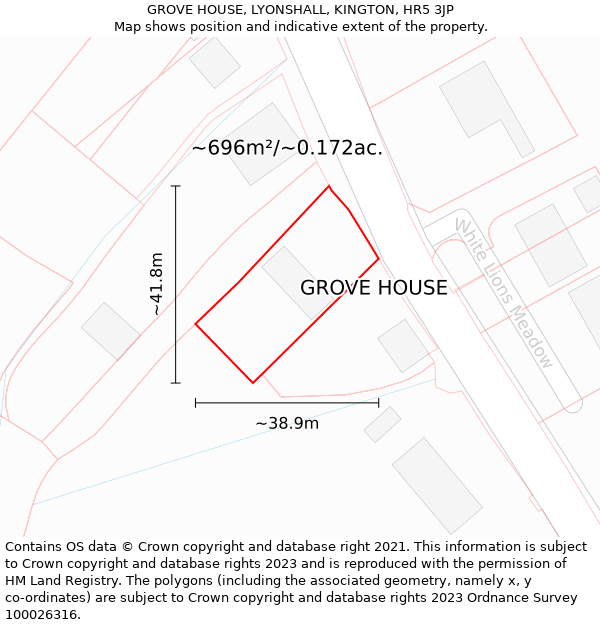 GROVE HOUSE, LYONSHALL, KINGTON, HR5 3JP: Plot and title map
