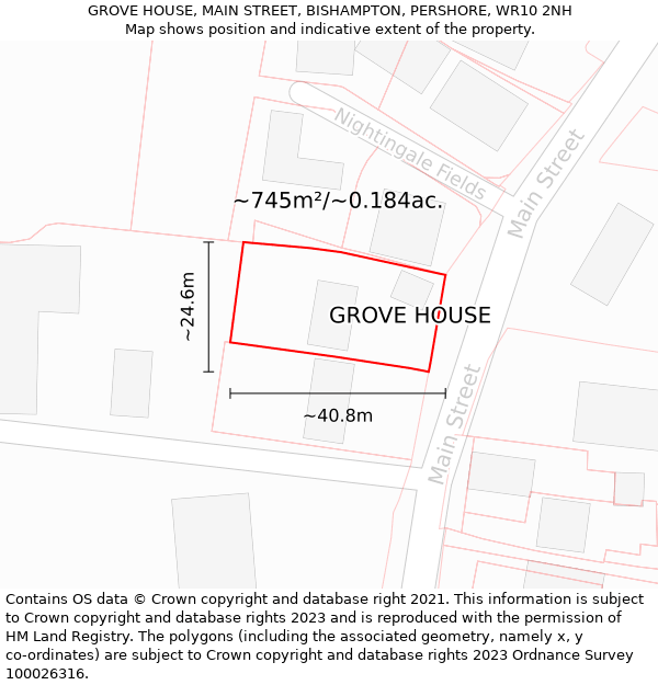GROVE HOUSE, MAIN STREET, BISHAMPTON, PERSHORE, WR10 2NH: Plot and title map