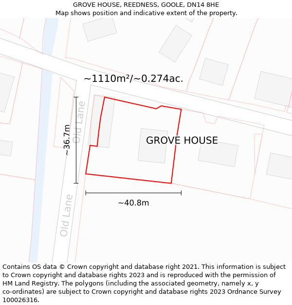 GROVE HOUSE, REEDNESS, GOOLE, DN14 8HE: Plot and title map