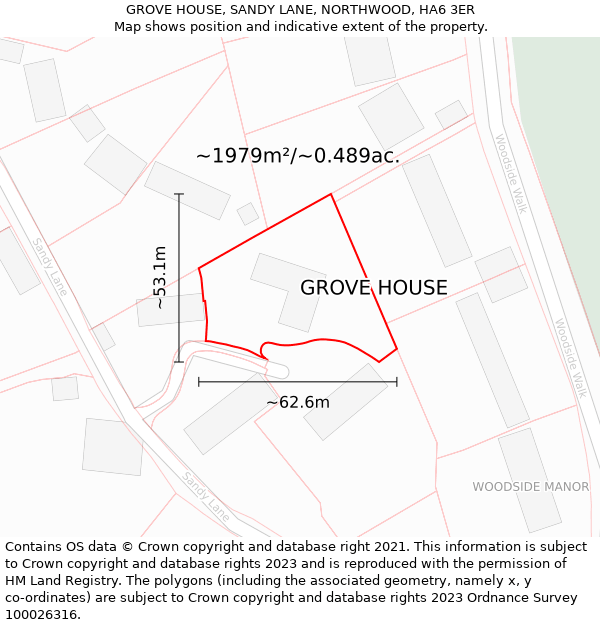 GROVE HOUSE, SANDY LANE, NORTHWOOD, HA6 3ER: Plot and title map