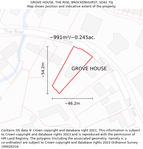 GROVE HOUSE, THE RISE, BROCKENHURST, SO42 7SJ: Plot and title map