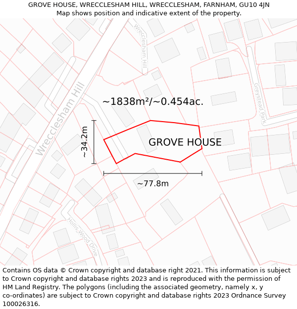 GROVE HOUSE, WRECCLESHAM HILL, WRECCLESHAM, FARNHAM, GU10 4JN: Plot and title map