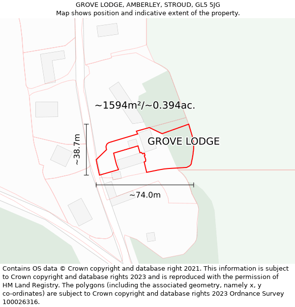 GROVE LODGE, AMBERLEY, STROUD, GL5 5JG: Plot and title map