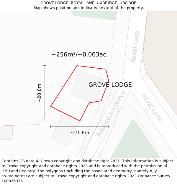GROVE LODGE, ROYAL LANE, UXBRIDGE, UB8 3QR: Plot and title map