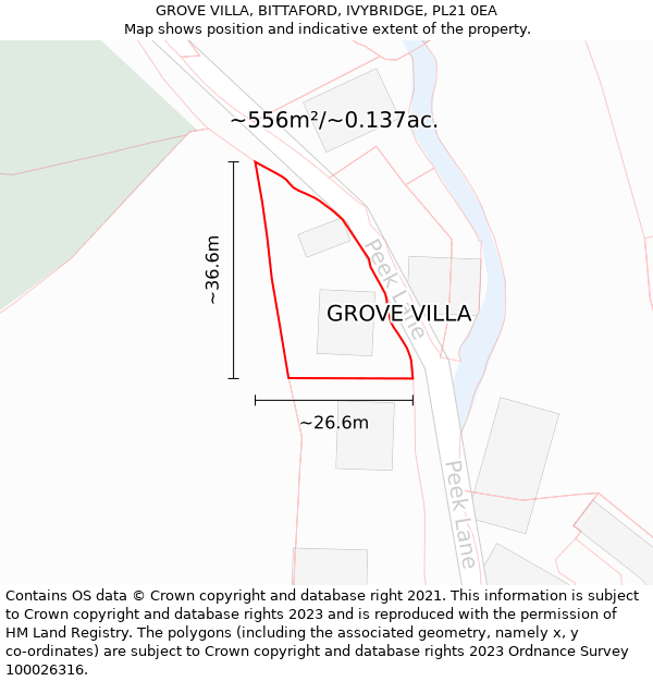 GROVE VILLA, BITTAFORD, IVYBRIDGE, PL21 0EA: Plot and title map