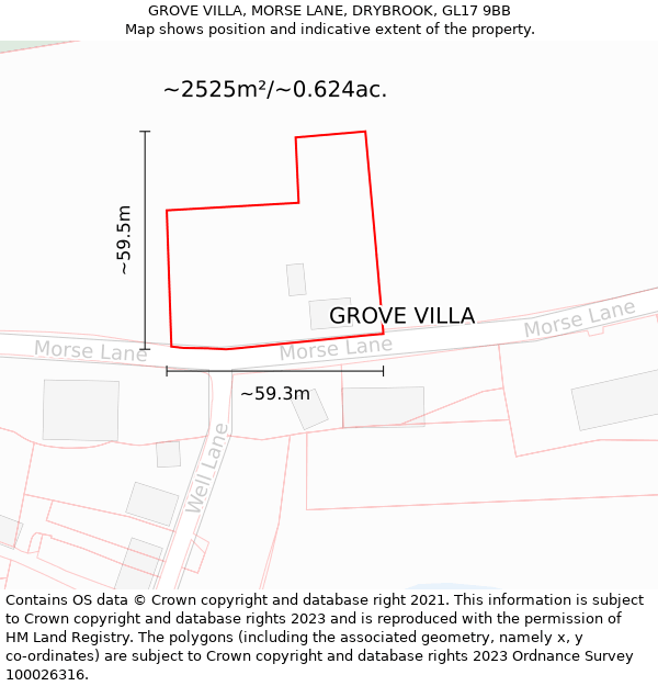 GROVE VILLA, MORSE LANE, DRYBROOK, GL17 9BB: Plot and title map