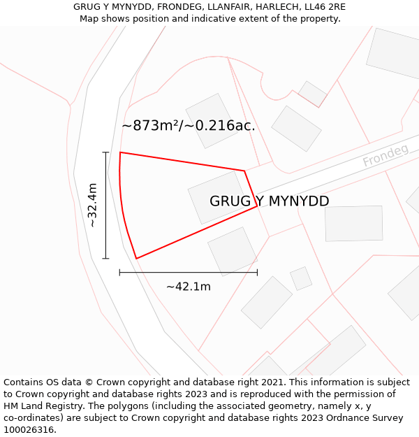 GRUG Y MYNYDD, FRONDEG, LLANFAIR, HARLECH, LL46 2RE: Plot and title map