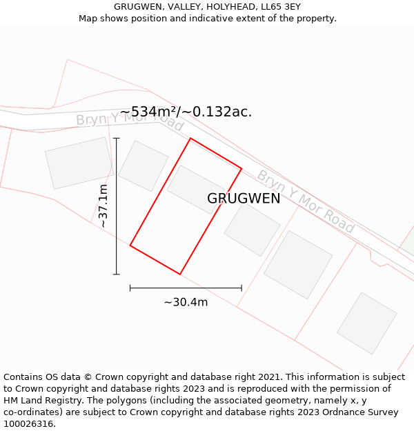GRUGWEN, VALLEY, HOLYHEAD, LL65 3EY: Plot and title map