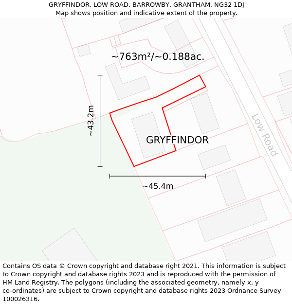 GRYFFINDOR, LOW ROAD, BARROWBY, GRANTHAM, NG32 1DJ: Plot and title map