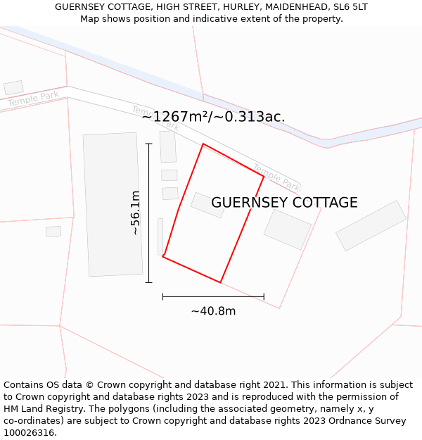 GUERNSEY COTTAGE, HIGH STREET, HURLEY, MAIDENHEAD, SL6 5LT: Plot and title map