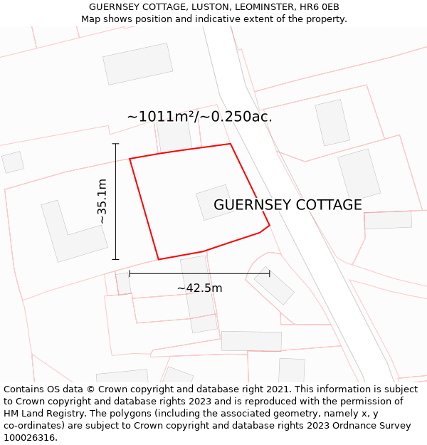 GUERNSEY COTTAGE, LUSTON, LEOMINSTER, HR6 0EB: Plot and title map