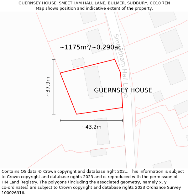 GUERNSEY HOUSE, SMEETHAM HALL LANE, BULMER, SUDBURY, CO10 7EN: Plot and title map