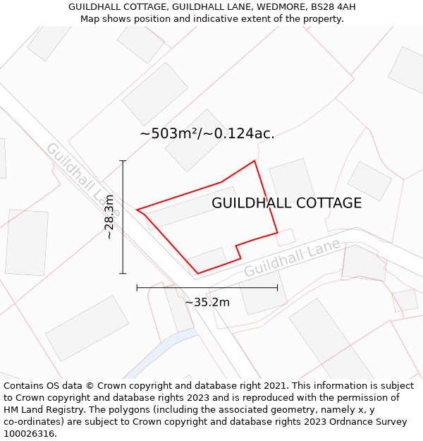 GUILDHALL COTTAGE, GUILDHALL LANE, WEDMORE, BS28 4AH: Plot and title map