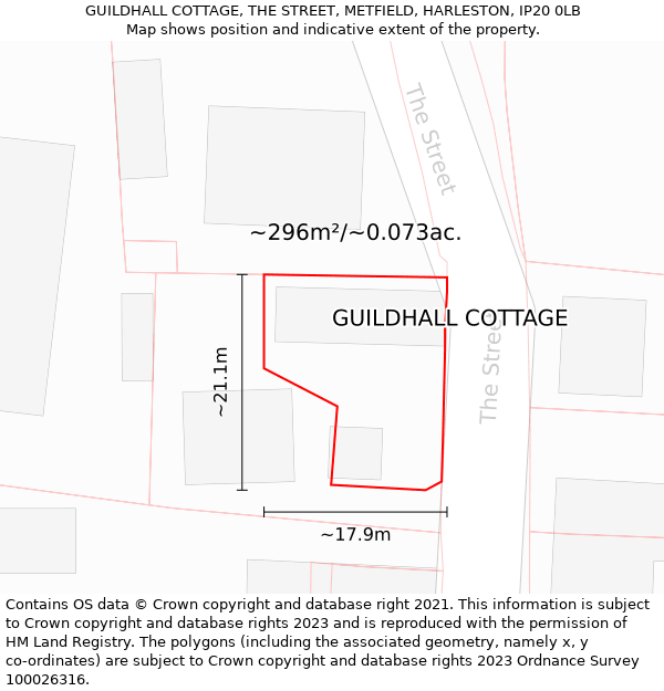 GUILDHALL COTTAGE, THE STREET, METFIELD, HARLESTON, IP20 0LB: Plot and title map