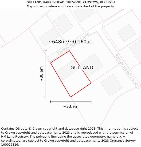 GULLAND, PARKENHEAD, TREVONE, PADSTOW, PL28 8QH: Plot and title map