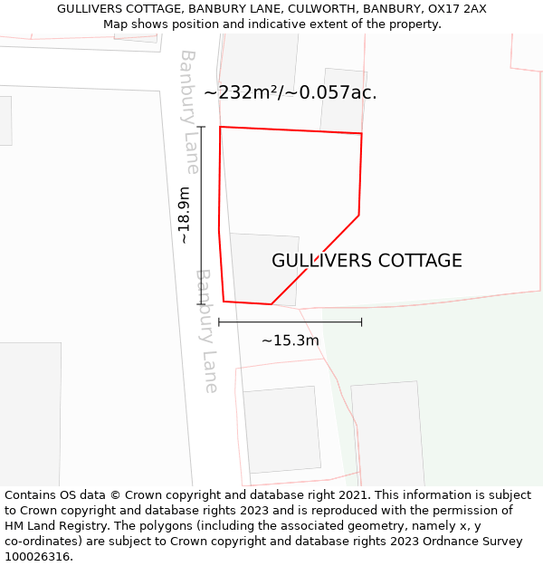 GULLIVERS COTTAGE, BANBURY LANE, CULWORTH, BANBURY, OX17 2AX: Plot and title map