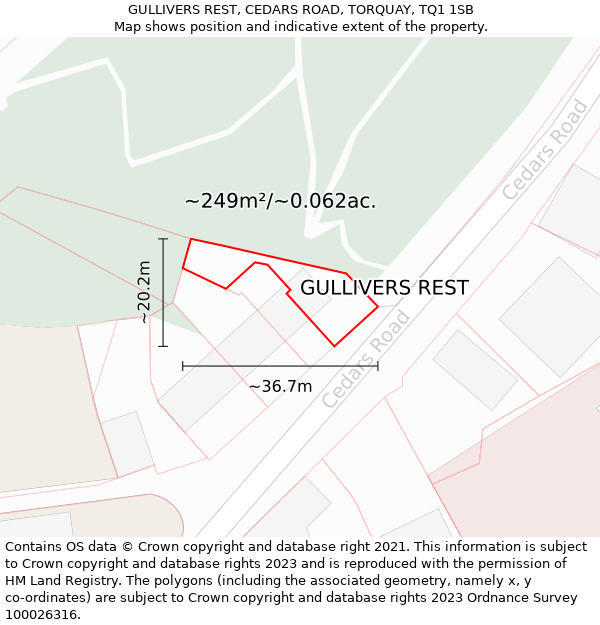 GULLIVERS REST, CEDARS ROAD, TORQUAY, TQ1 1SB: Plot and title map