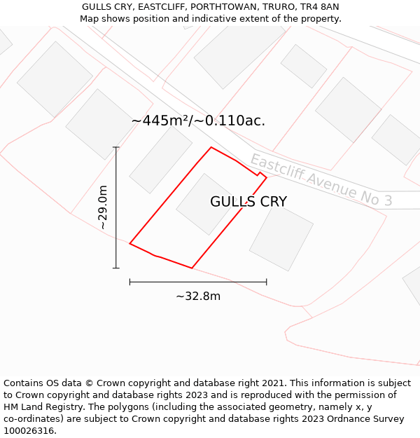 GULLS CRY, EASTCLIFF, PORTHTOWAN, TRURO, TR4 8AN: Plot and title map