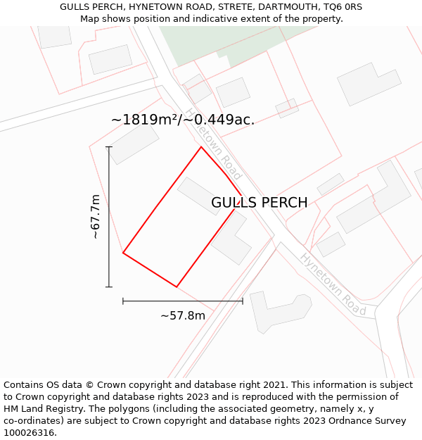 GULLS PERCH, HYNETOWN ROAD, STRETE, DARTMOUTH, TQ6 0RS: Plot and title map