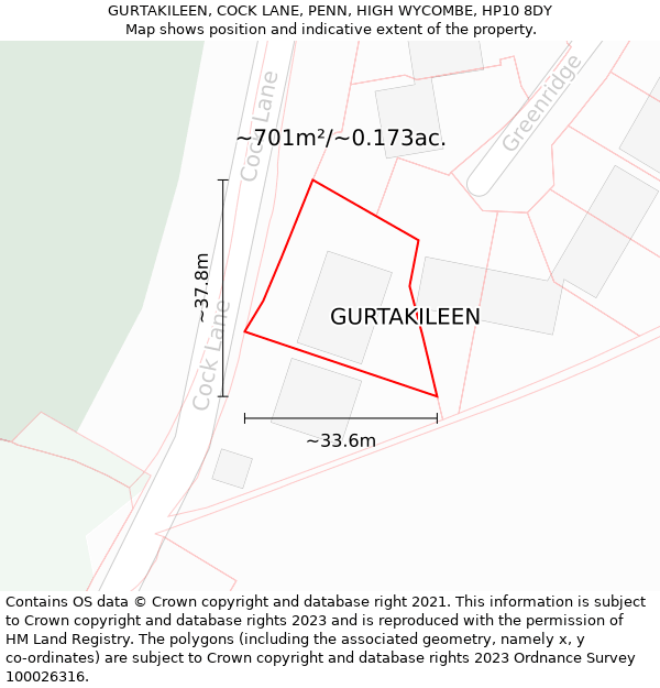 GURTAKILEEN, COCK LANE, PENN, HIGH WYCOMBE, HP10 8DY: Plot and title map