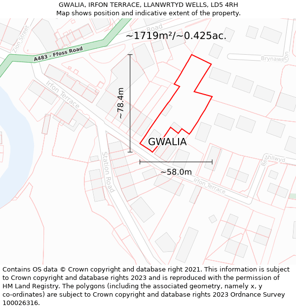 GWALIA, IRFON TERRACE, LLANWRTYD WELLS, LD5 4RH: Plot and title map