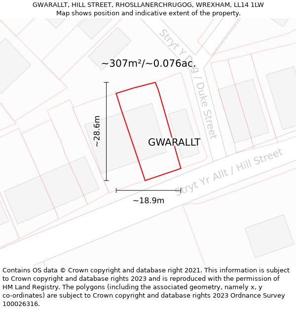 GWARALLT, HILL STREET, RHOSLLANERCHRUGOG, WREXHAM, LL14 1LW: Plot and title map