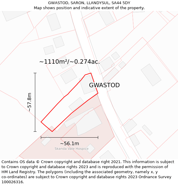 GWASTOD, SARON, LLANDYSUL, SA44 5DY: Plot and title map