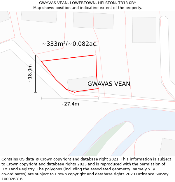 GWAVAS VEAN, LOWERTOWN, HELSTON, TR13 0BY: Plot and title map