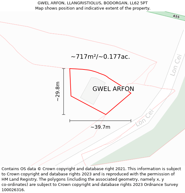 GWEL ARFON, LLANGRISTIOLUS, BODORGAN, LL62 5PT: Plot and title map