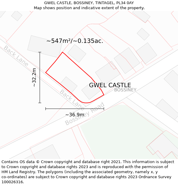 GWEL CASTLE, BOSSINEY, TINTAGEL, PL34 0AY: Plot and title map