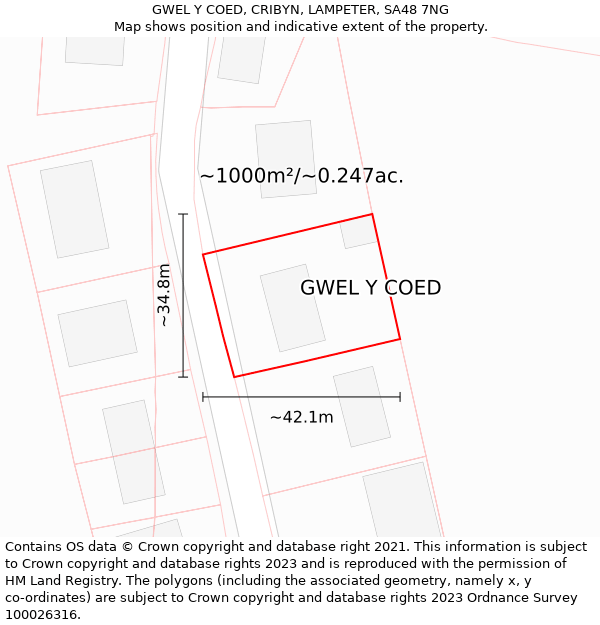 GWEL Y COED, CRIBYN, LAMPETER, SA48 7NG: Plot and title map