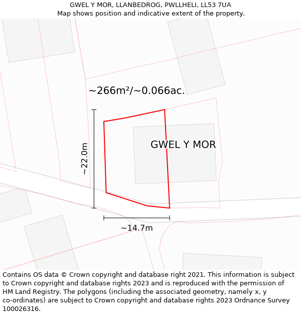 GWEL Y MOR, LLANBEDROG, PWLLHELI, LL53 7UA: Plot and title map