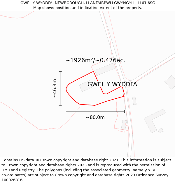 GWEL Y WYDDFA, NEWBOROUGH, LLANFAIRPWLLGWYNGYLL, LL61 6SG: Plot and title map