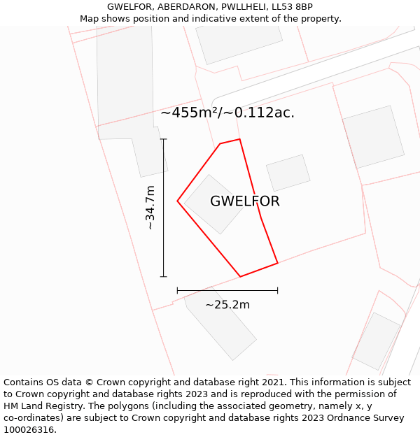 GWELFOR, ABERDARON, PWLLHELI, LL53 8BP: Plot and title map