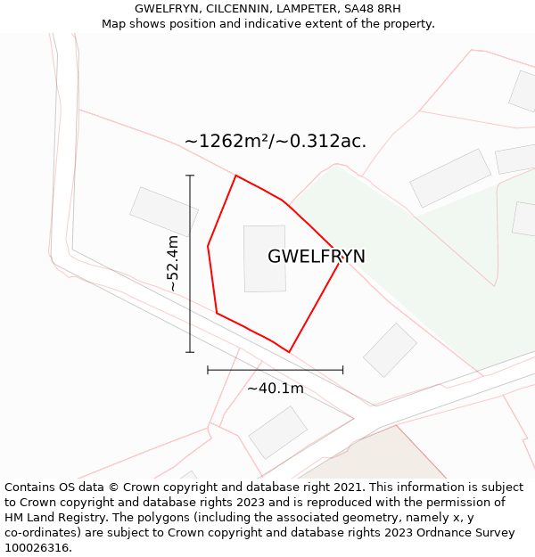 GWELFRYN, CILCENNIN, LAMPETER, SA48 8RH: Plot and title map